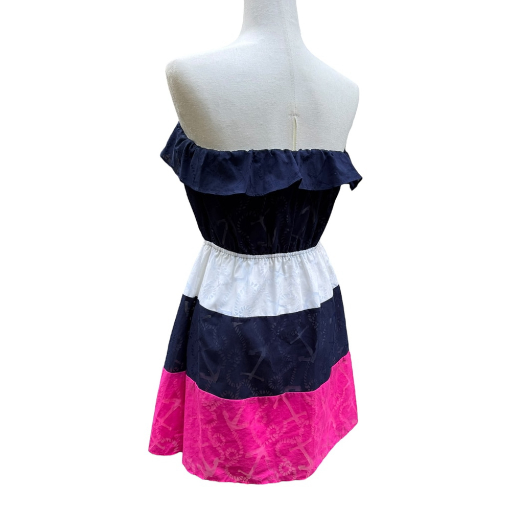 Lilly Pulitzer Libby Strapless Dress M Anchor Print Colorblock Nautical Summer - Picture 7 of 13